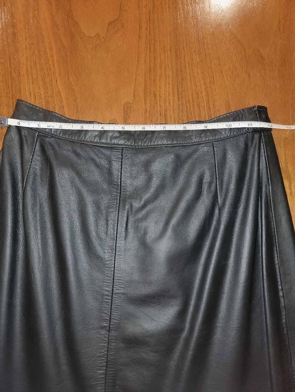 VTG Comint Black Leather Pencil Skirt High Waist Split Front Midi Size 5/6 - Picture 7 of 16